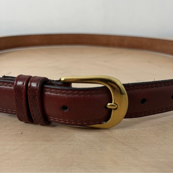 Brown Oiled Tanned Cowhide Leather Belt Gold-tone Solid Brass Buckle Men's 35-39 - Picture 2 of 9